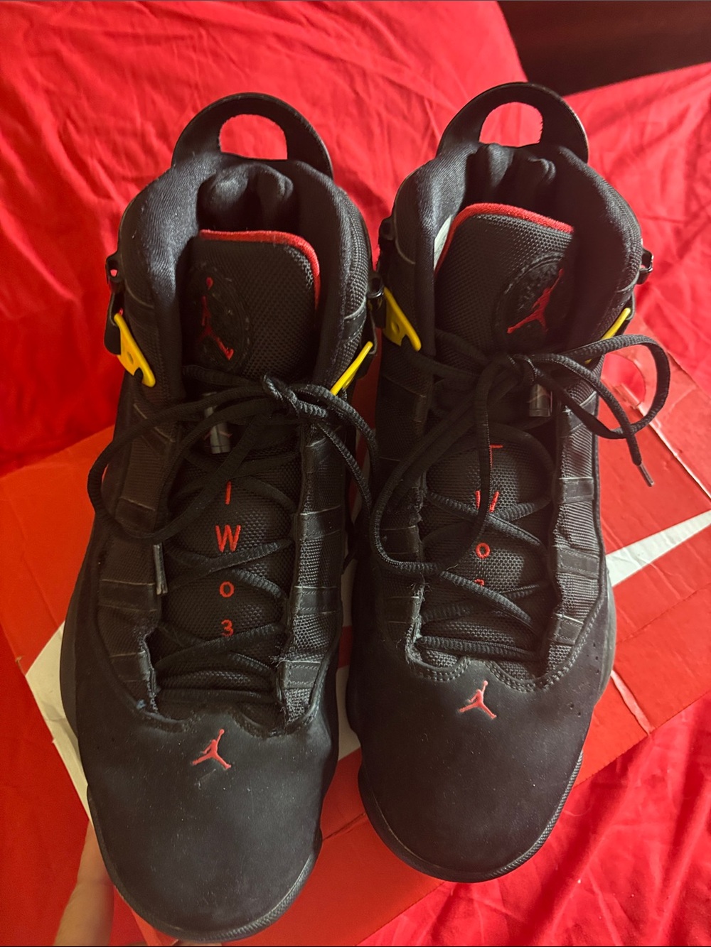 Jordan Black/Red High-Top Sneakers with Yellow Accents